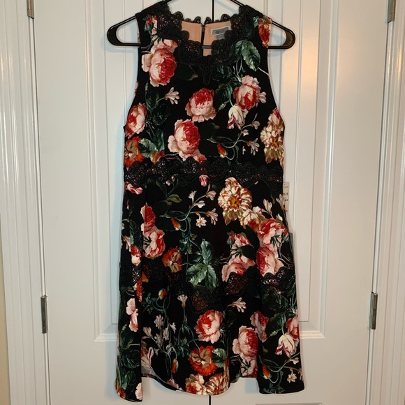 Chelsea 28 Black Foxie Floral Lace Trim Tea Dress - Picture 2 of 14